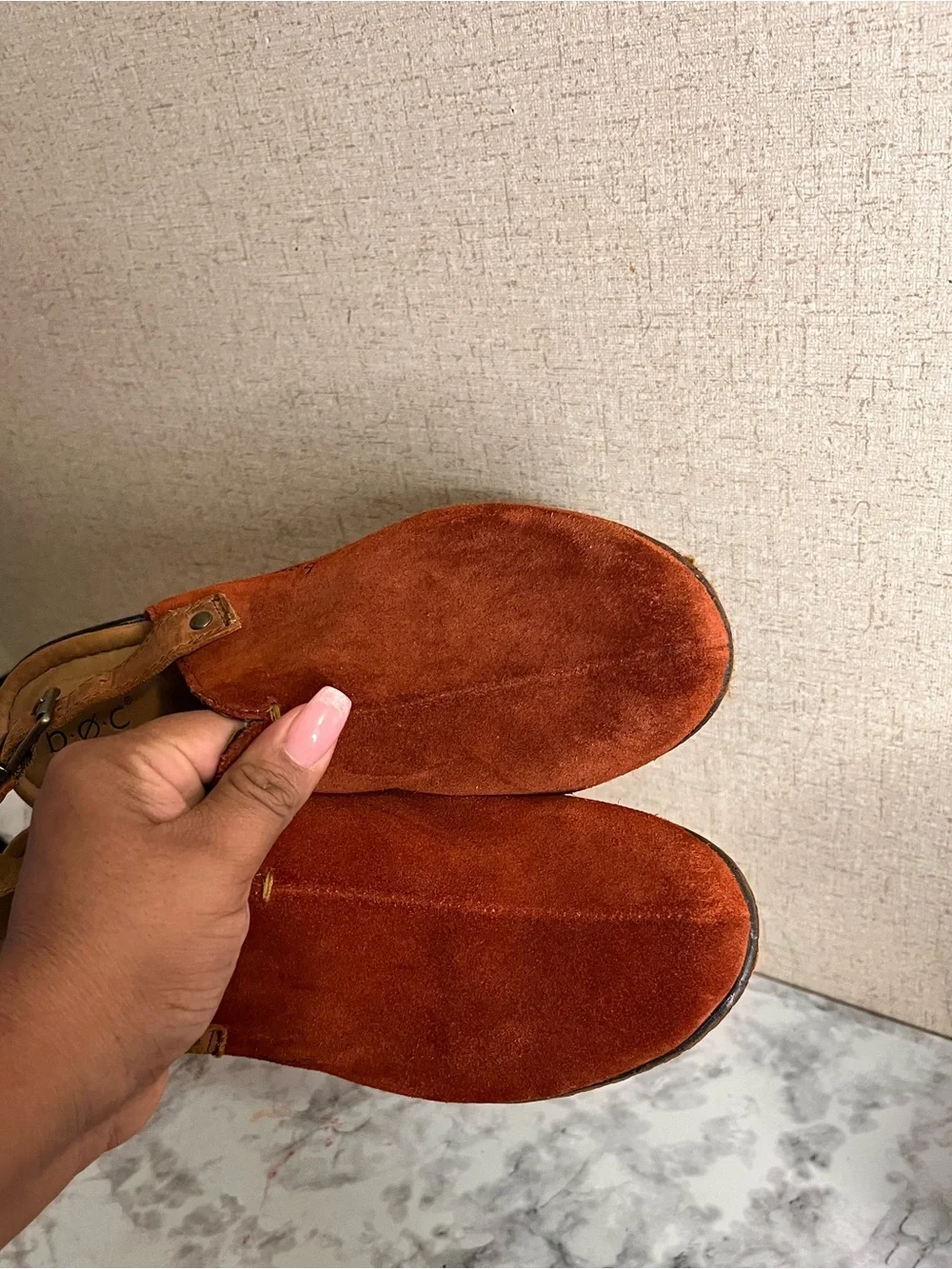 b.o.c. Rust Suede Wedge Slingback Clog - Tan Strap